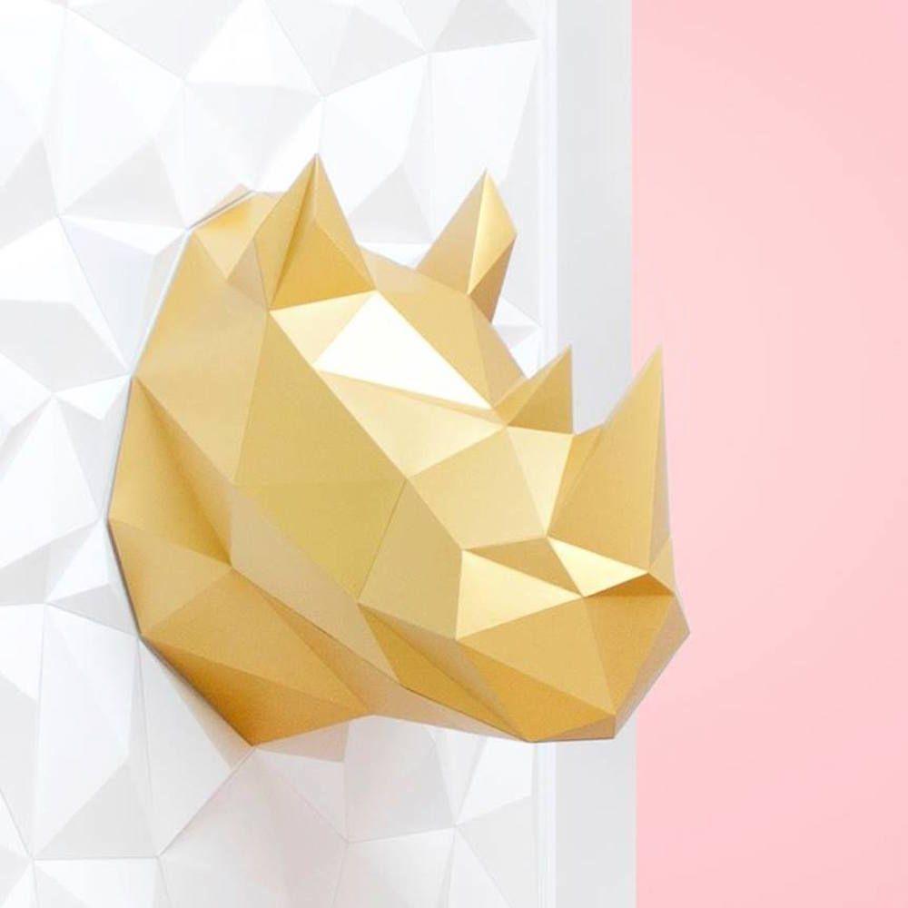 Paper Rhino - Trophée en papier Assembli Satin Gold